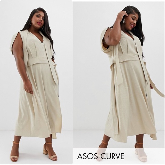 ASOS Curve Dresses & Skirts - Asos Curve Plunge Neck Modern Beige Maxi Dress
